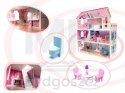 Domek dla lalek drewniany MDF mebelki 70cm różowy LED