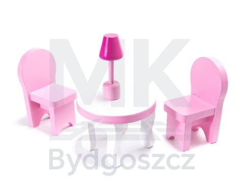 Domek dla lalek drewniany MDF mebelki 70cm różowy LED Domek dla lalek drewniany MDF mebelki 70cm różowy LED