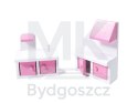 Domek dla lalek drewniany MDF mebelki 70cm różowy LED