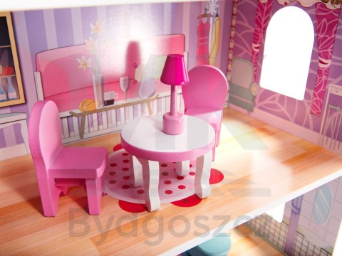 Domek dla lalek drewniany MDF mebelki 70cm różowy LED Domek dla lalek drewniany MDF mebelki 70cm różowy LED