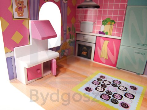 Domek dla lalek drewniany MDF mebelki 70cm różowy LED Domek dla lalek drewniany MDF mebelki 70cm różowy LED