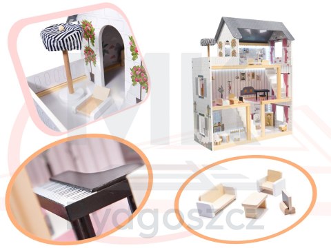 Domek dla lalek drewniany MDF mebelki 78cm czarny LED Domek dla lalek drewniany MDF mebelki 78cm czarny LED