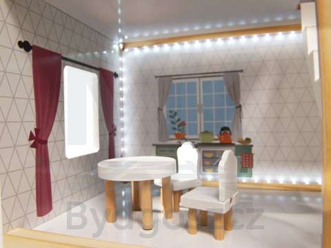 Domek dla lalek drewniany MDF mebelki 78cm czarny LED Domek dla lalek drewniany MDF mebelki 78cm czarny LED