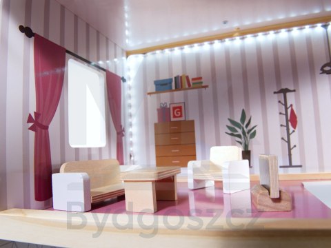 Domek dla lalek drewniany MDF mebelki 78cm czarny LED Domek dla lalek drewniany MDF mebelki 78cm czarny LED