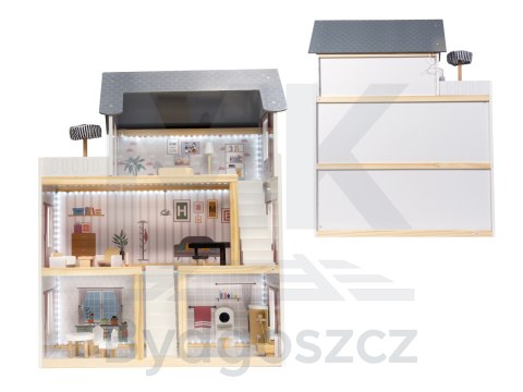 Domek dla lalek drewniany MDF mebelki 78cm czarny LED Domek dla lalek drewniany MDF mebelki 78cm czarny LED