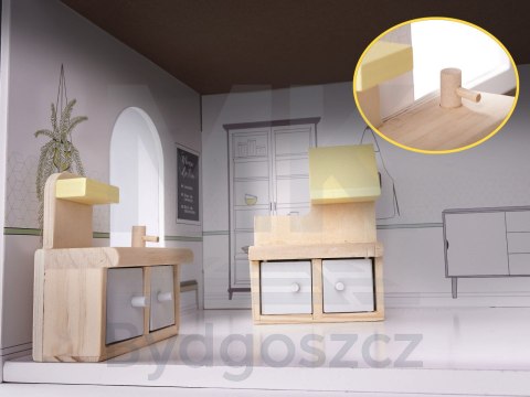 Domek dla lalek drewniany mebelki 70cm szary Domek dla lalek drewniany mebelki 70cm szary