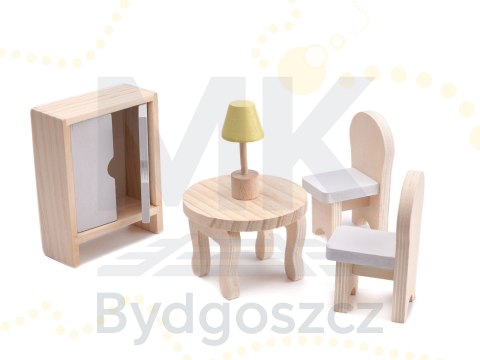 Domek dla lalek drewniany mebelki 70cm szary Domek dla lalek drewniany mebelki 70cm szary