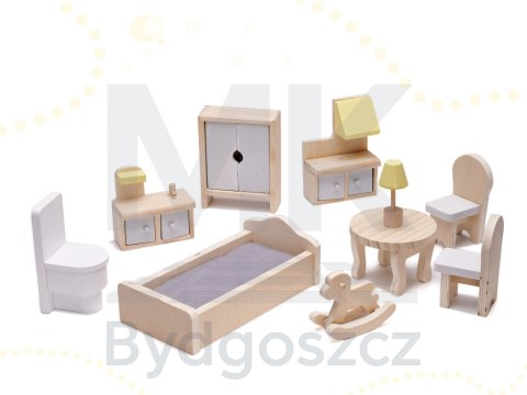 Domek dla lalek drewniany mebelki 70cm szary Domek dla lalek drewniany mebelki 70cm szary