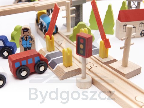 Kolejka drewniana pociąg tor samochodowy 70 elementów Kolejka drewniana pociąg tor samochodowy 70 elementów