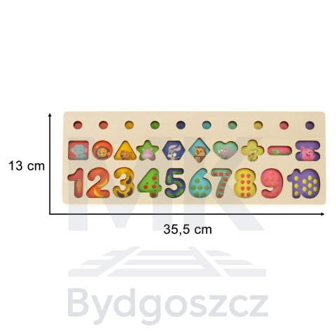 Liczydło drewniane sorter cyfry montessori 3w1 13x36cm Liczydło drewniane sorter cyfry montessori 3w1 13x36cm