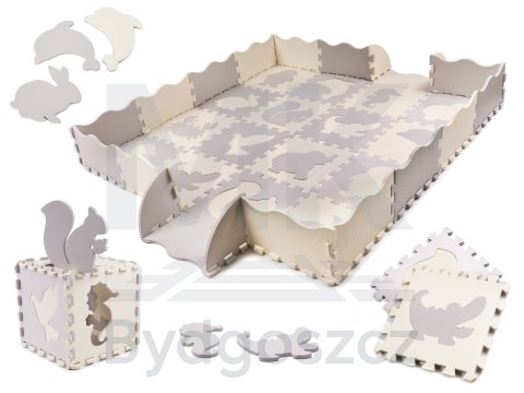 Mata edukacyjna piankowa puzzle szara ecru 36 elementów 150x150cm