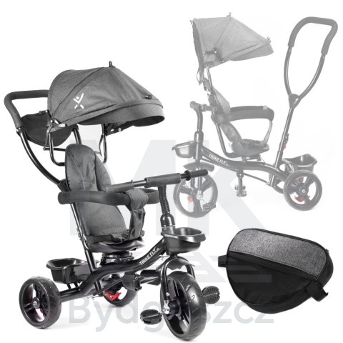 Rowerek trójkołowy Trike Fix Lite rower spacerówka 3w1 obracany 360 wolne koło szary