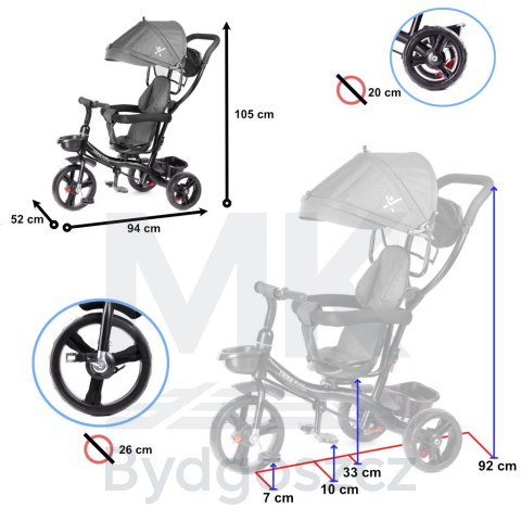 Rowerek trójkołowy Trike Fix Lite rower spacerówka 3w1 obracany 360 wolne koło szary Rowerek trójkołowy Trike Fix Lite rower spacerówka 3w1 obracany 360 wolne koło szary