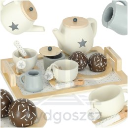 Serwis kawowy drewniany naczynia dla dzieci zestaw kuchenny do herbaty taca filiżanki