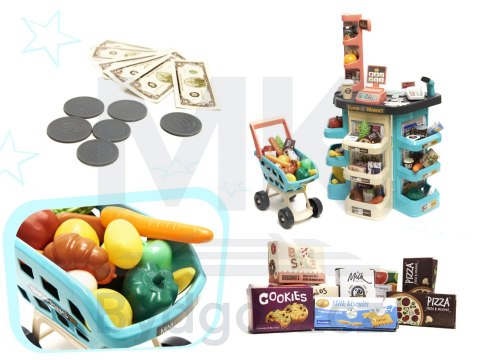 Sklep dla dzieci supermarket stragan wózek na zakupy akcesoria miętowy Sklep dla dzieci supermarket stragan wózek na zakupy akcesoria miętowy