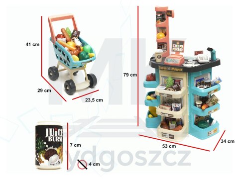 Sklep dla dzieci supermarket stragan wózek na zakupy akcesoria miętowy Sklep dla dzieci supermarket stragan wózek na zakupy akcesoria miętowy