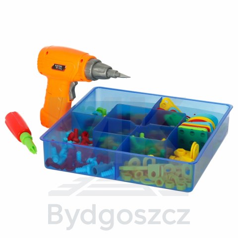 Wkrętarka wiertarka śrubki klocki konstrukcyjne zestaw majsterkowicza walizka 261 elementów Wkrętarka wiertarka śrubki klocki konstrukcyjne zestaw majsterkowicza walizka 261 elementów