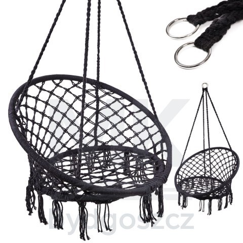Huśtawka fotel bocianie gniazdo z oparciem czarna 80cm 150kg Huśtawka fotel bocianie gniazdo z oparciem czarna 80cm 150kg