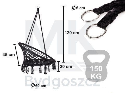 Huśtawka fotel bocianie gniazdo z oparciem czarna 80cm 150kg Huśtawka fotel bocianie gniazdo z oparciem czarna 80cm 150kg
