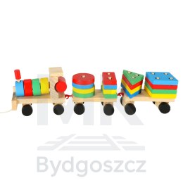 Kolejka pociąg lokomotywa klocki drewniane sorter układanka zręcznościowa 30cm