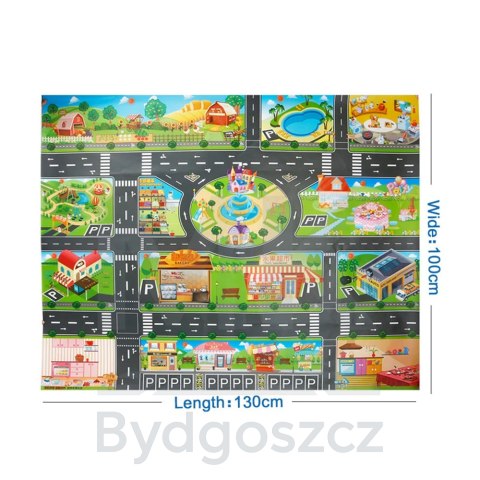 Mata edukacyjna do zabawy miasto ulica + znaki drogowe wodoodporna kolorowa 130x100cm Mata edukacyjna do zabawy miasto ulica + znaki drogowe wodoodporna kolorowa 130x100cm
