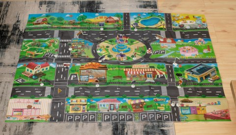 Mata edukacyjna do zabawy miasto ulica + znaki drogowe wodoodporna kolorowa 130x100cm Mata edukacyjna do zabawy miasto ulica + znaki drogowe wodoodporna kolorowa 130x100cm