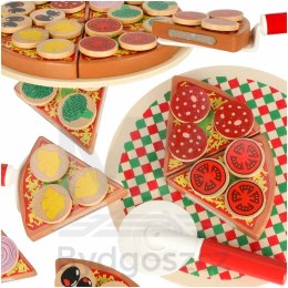 Pizza drewniany zestaw do zabawy na rzep akcesoria łopatka nóż talerz nauka krojenia 20cm