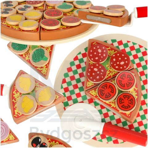 Pizza drewniany zestaw do zabawy na rzep akcesoria łopatka nóż talerz nauka krojenia 20cm