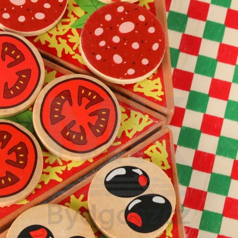 Pizza drewniany zestaw do zabawy na rzep akcesoria łopatka nóż talerz nauka krojenia 20cm Pizza drewniany zestaw do zabawy na rzep akcesoria łopatka nóż talerz nauka krojenia 20cm