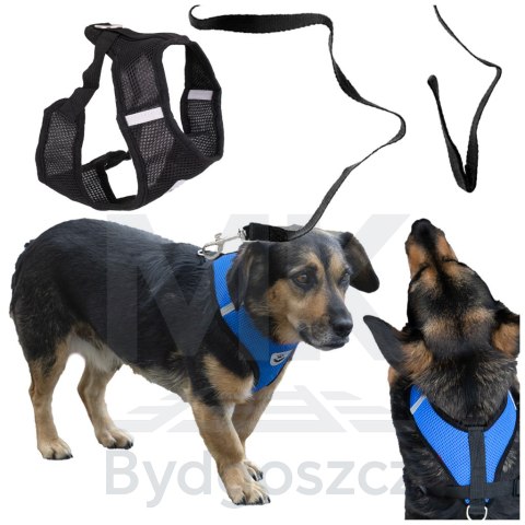 Szelki bezuciskowe spacerowe regulowane odblask dla psa kota + smycz rozmiar XL Szelki bezuciskowe spacerowe regulowane odblask dla psa kota + smycz rozmiar XL
