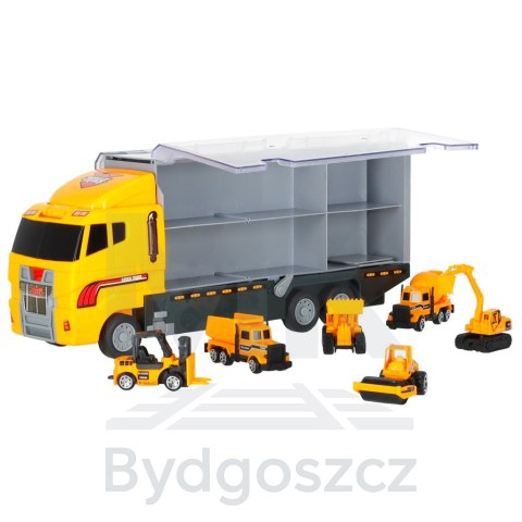 Transporter ciężarówka TIR wyrzutnia + metalowe auta maszyny budowlane Transporter ciężarówka TIR wyrzutnia + metalowe auta maszyny budowlane