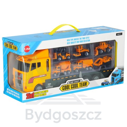 Transporter ciężarówka TIR wyrzutnia + metalowe auta maszyny budowlane Transporter ciężarówka TIR wyrzutnia + metalowe auta maszyny budowlane