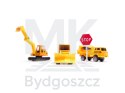 Transporter samolot rozkładany z autami + 3 auta pojazdy budowlane światła dźwięk