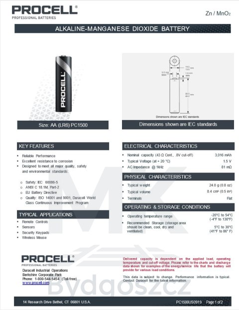 Bateria alkaiczna Duracell Procell LR6 AA 1szt Bateria alkaiczna Duracell Procell LR6 AA 1szt