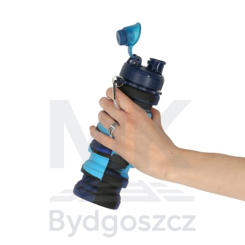 Butelka na wodę bidon silikonowy składany z uchwytem sportowy 500ml niebieski Butelka na wodę bidon silikonowy składany z uchwytem sportowy 500ml niebieski