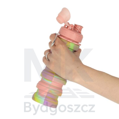 Butelka na wodę bidon silikonowy składany z uchwytem sportowy 500ml tęczowy Butelka na wodę bidon silikonowy składany z uchwytem sportowy 500ml tęczowy