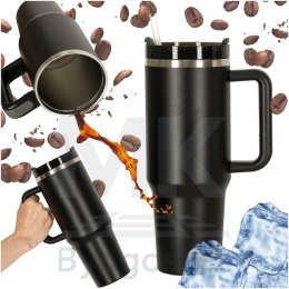 Kubek termiczny ze słomką i uchwytem termos 1200ml czarny
