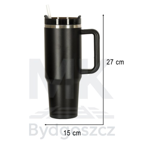 Kubek termiczny ze słomką i uchwytem termos 1200ml czarny Kubek termiczny ze słomką i uchwytem termos 1200ml czarny