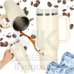 Kubek termiczny ze słomką i uchwytem termos 1200ml kremowy