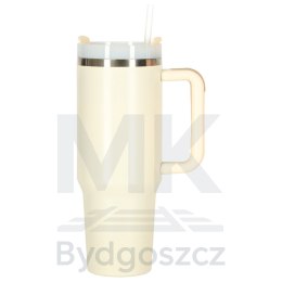 Kubek termiczny ze słomką i uchwytem termos 1200ml kremowy