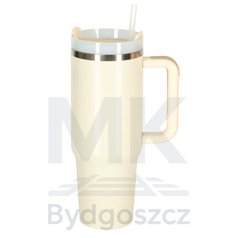 Kubek termiczny ze słomką i uchwytem termos 1200ml kremowy Kubek termiczny ze słomką i uchwytem termos 1200ml kremowy