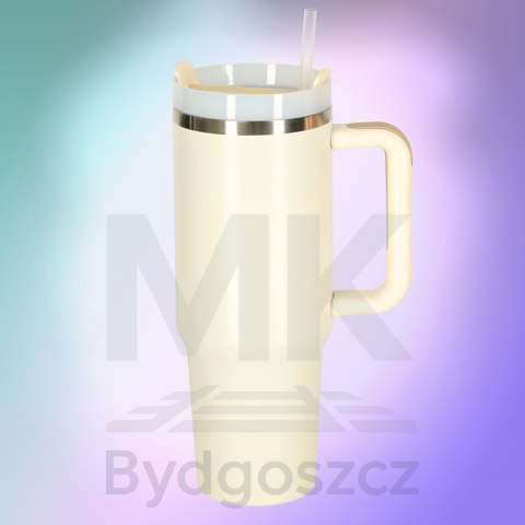 Kubek termiczny ze słomką i uchwytem termos 1200ml kremowy Kubek termiczny ze słomką i uchwytem termos 1200ml kremowy