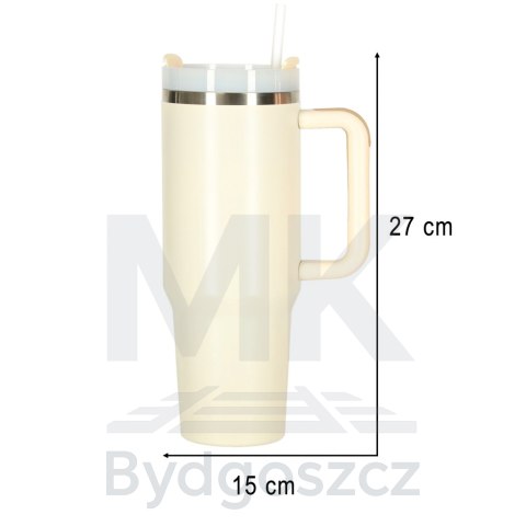 Kubek termiczny ze słomką i uchwytem termos 1200ml kremowy Kubek termiczny ze słomką i uchwytem termos 1200ml kremowy