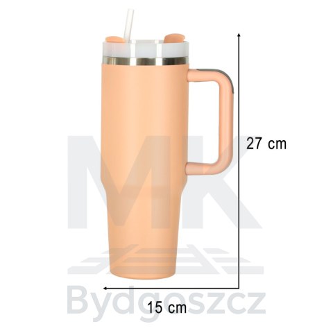 Kubek termiczny ze słomką i uchwytem termos 1200ml róż pudrowy Kubek termiczny ze słomką i uchwytem termos 1200ml róż pudrowy
