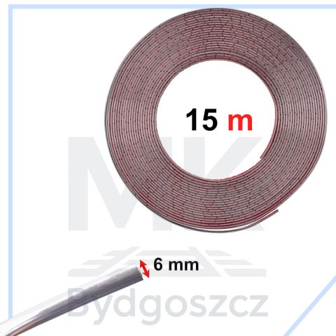 Listwa chromowana ozdobna samoprzylepna do samochodu 6mm x 15m Listwa chromowana ozdobna samoprzylepna do samochodu 6mm x 15m