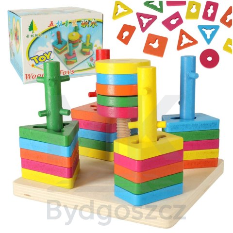 Sorter drewniany układanka zręcznościowa 5 wież Sorter drewniany układanka zręcznościowa 5 wież
