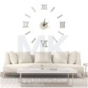 Zegar Ścienny naklejany DIY 3D regulowany rzymski srebrny 130cm