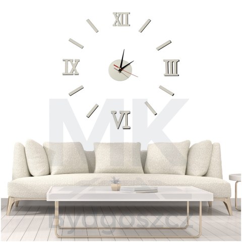 Zegar Ścienny naklejany DIY 3D regulowany rzymski srebrny 130cm Zegar Ścienny naklejany DIY 3D regulowany rzymski srebrny 130cm
