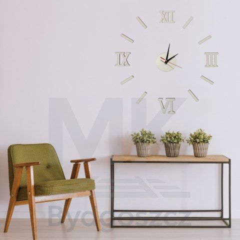 Zegar Ścienny naklejany DIY 3D regulowany rzymski srebrny 130cm Zegar Ścienny naklejany DIY 3D regulowany rzymski srebrny 130cm