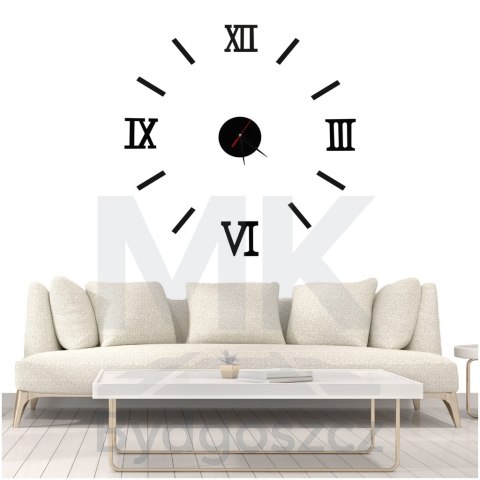 Zegar Ścienny naklejany DIY regulowany czarny cyfry rzymskie 130cm Zegar Ścienny naklejany DIY regulowany czarny cyfry rzymskie 130cm